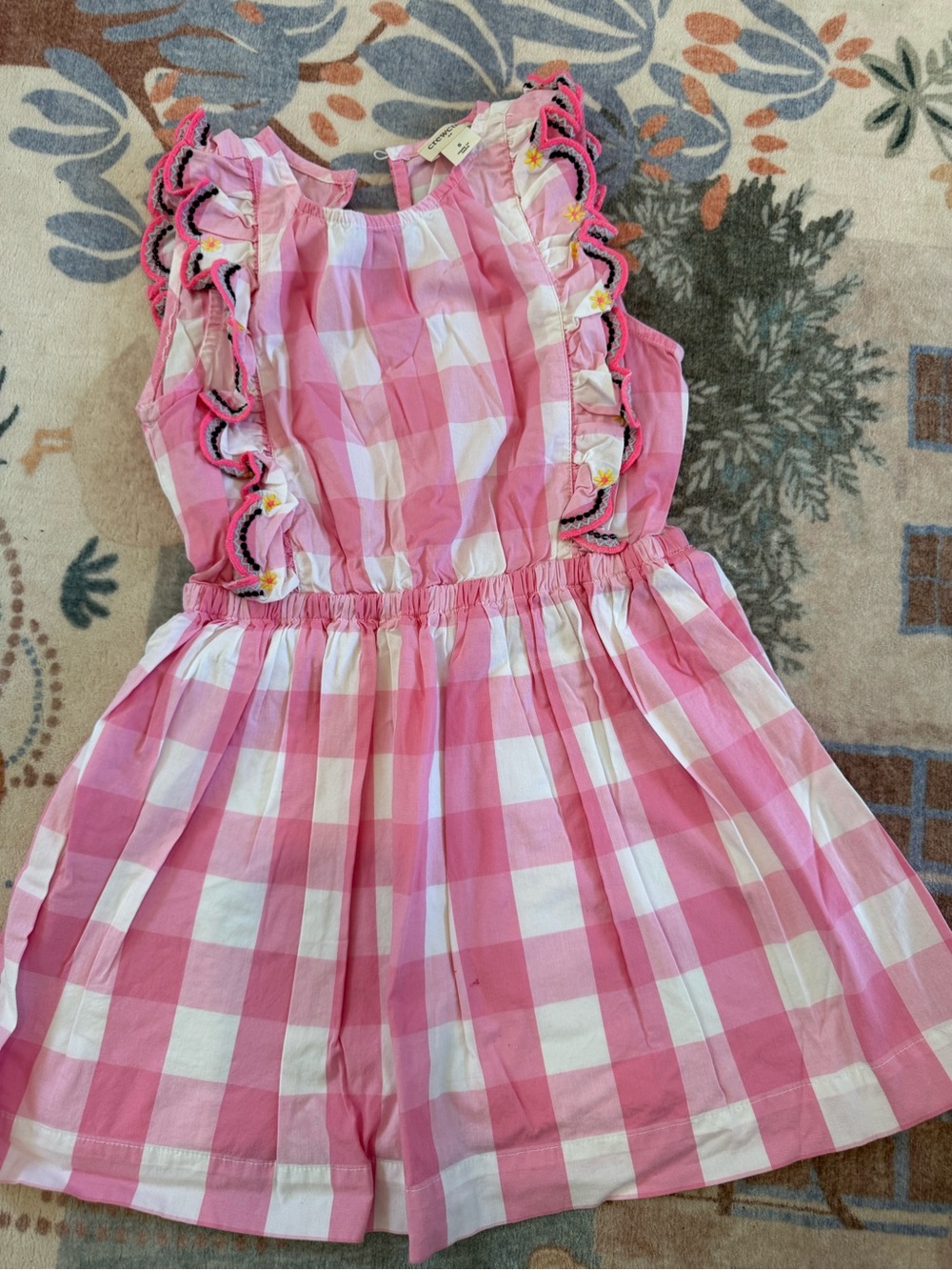J. Crew Pink and White Gingham Ruffle Kids Dress